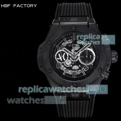 HBF Super Clone Hublot Big Bang Unico All Black Schloss Schauenstein Men's Rubber Strap Watch 
